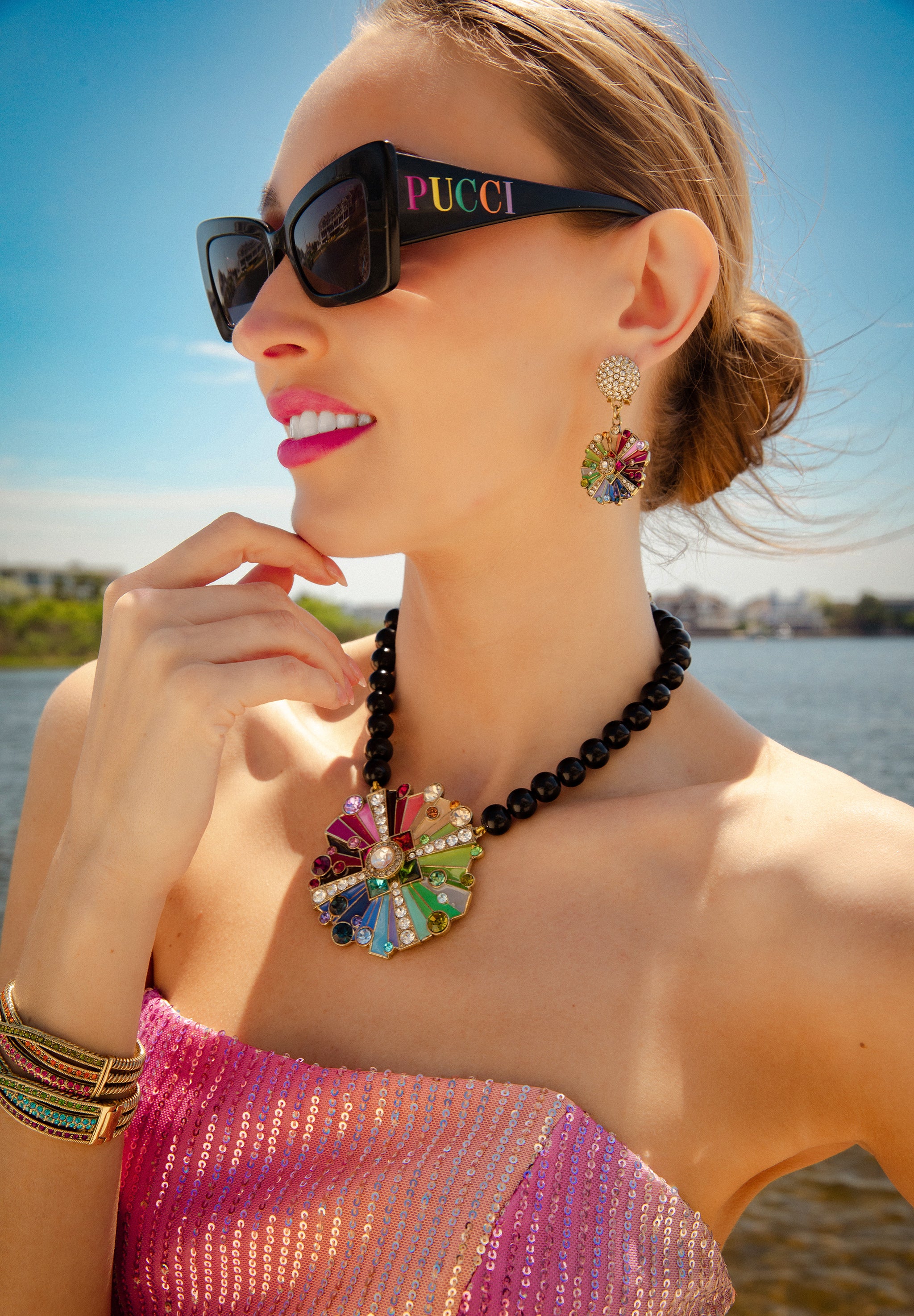 Collier Statement Heidi Daus Vine Multicolore Strass – Vintage 15 Pouces