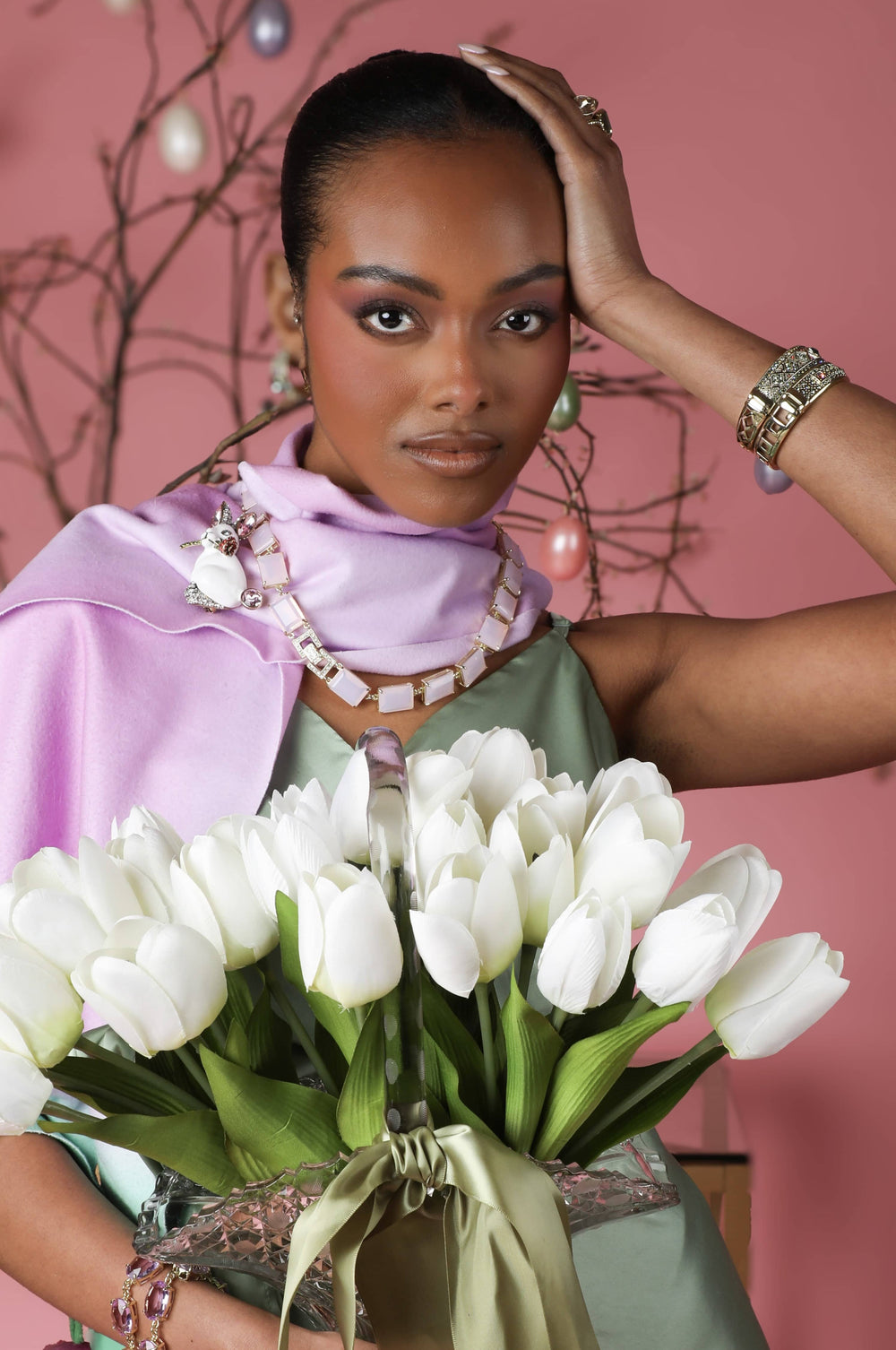 Collier Ras Du Cou Heidi Daus - Motif Muguet En Cristal, Bronze, Vert, Neuf Sans Emballage