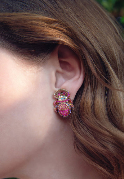 Heidi Daus®"New Scarab In Town" Crystal Scarab Button Earrings