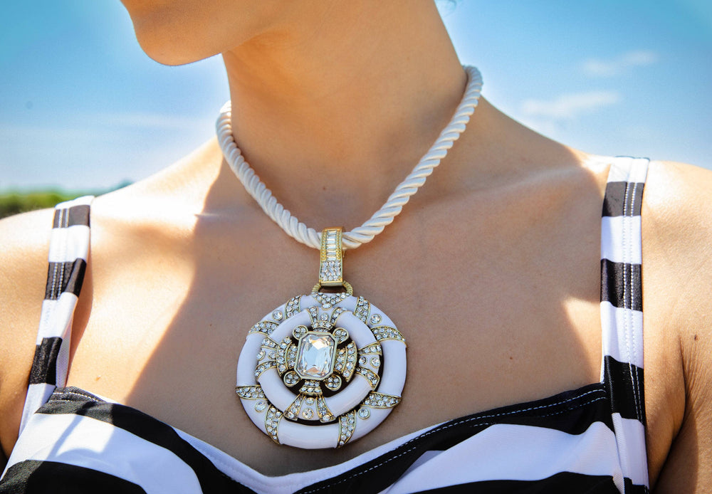 HEIDI DAUS® "Newport Chic Grande" Crystal & Enamel Cord Enhancer Deco Necklace HEIDI DAUS®