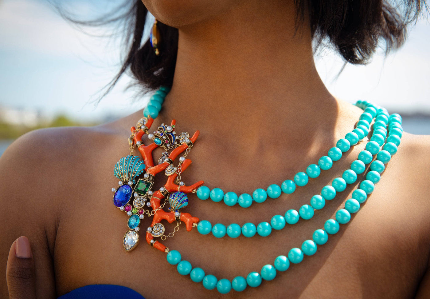 HEIDI DAUS®"Coral Cabana" Beaded Crystal & Enamel Coral Reef Necklace