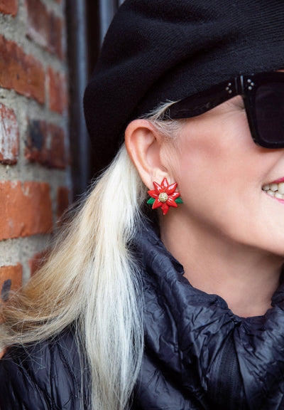 Heidi Daus®"Alluring Poinsettia" Crystal & Enamel Poinsettia Button Earrings