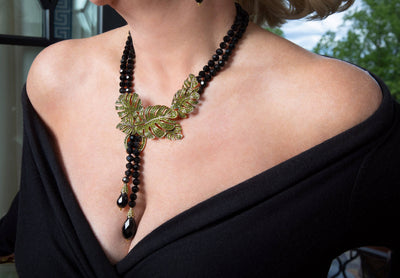 HEIDI DAUS®"Exotic Elegance" Beaded Crystal Leaf Necklace