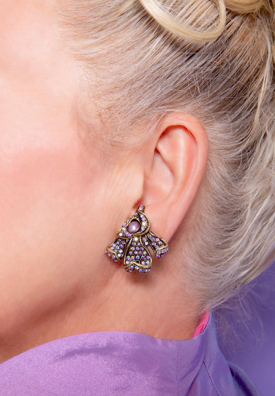 Heidi Daus®"Captivating Calla Lily" Beaded Crystal Floral Button Earrings