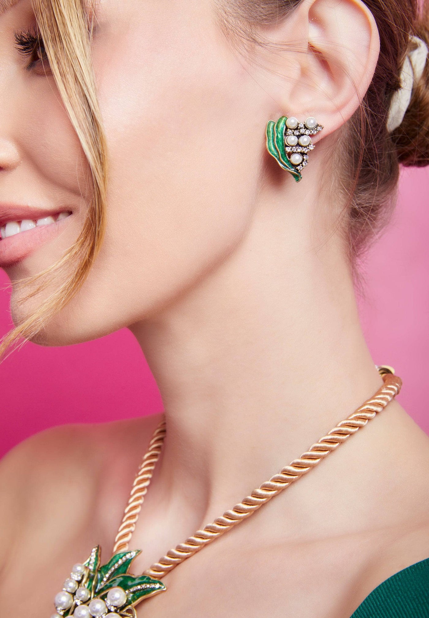 Heidi Daus®"Lily Of The Valley" Beaded Enamel Crystal Floral Earrings