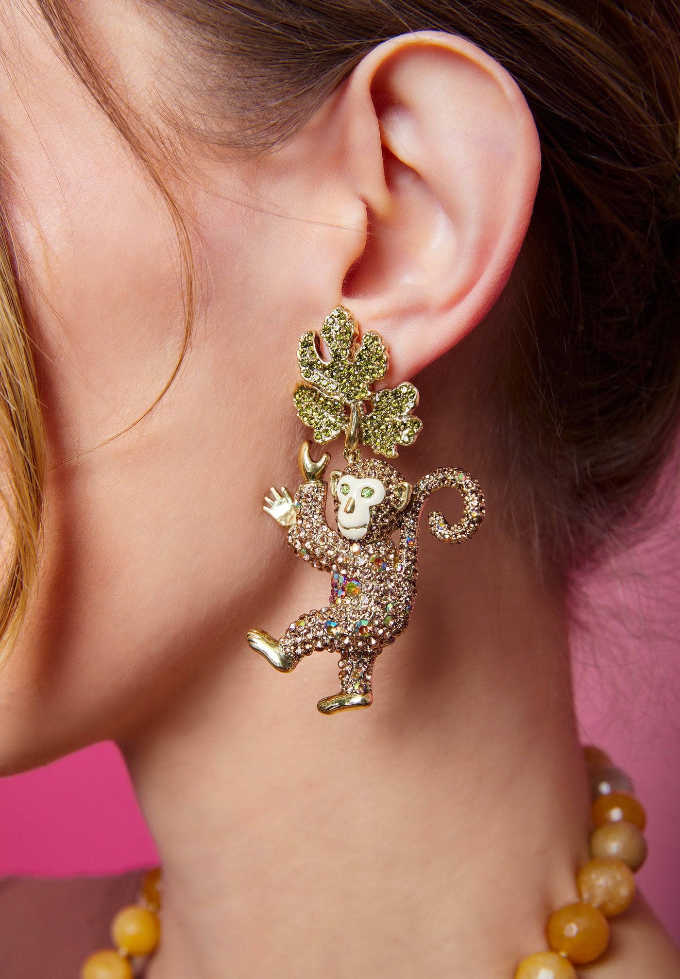 Heidi Daus®"Monkey Mischief" Crystal & Enamel Monkey Dangle Earrings