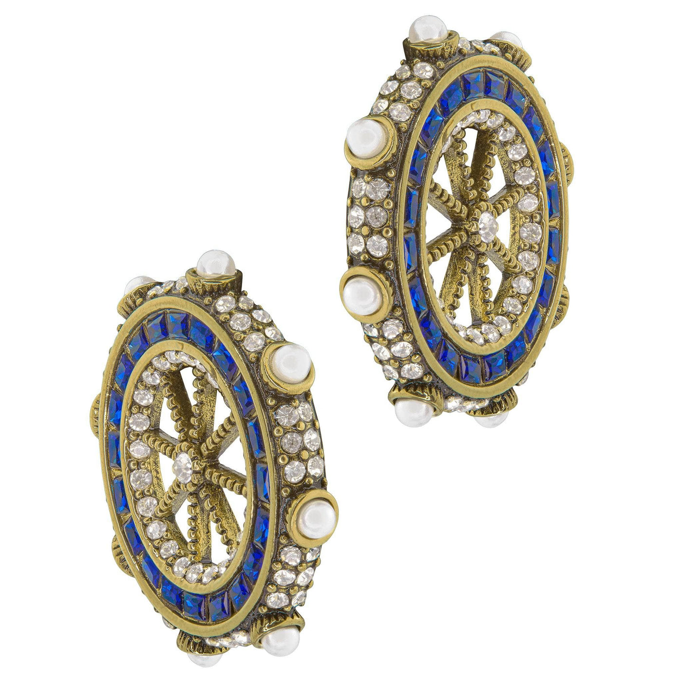 HEIDI DAUS®"Full Speed Ahead" Beaded Crystal Nautical Wheel Button Earrings