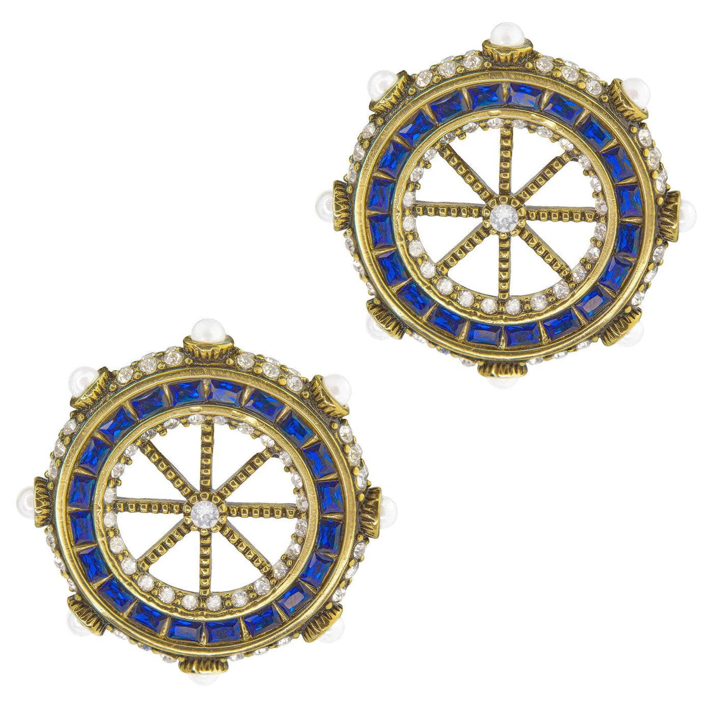 HEIDI DAUS®"Full Speed Ahead" Beaded Crystal Nautical Wheel Button Earrings