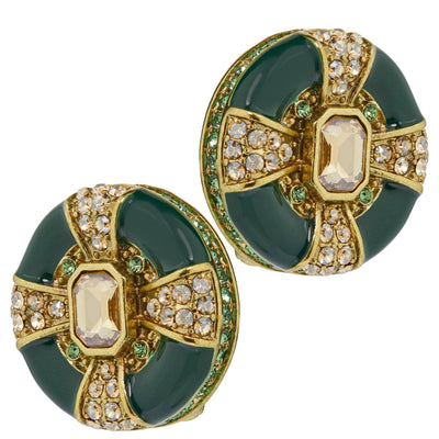 HEIDI DAUS® "Newport Chic Grande" Enamel & Crystal Deco Button Earrings