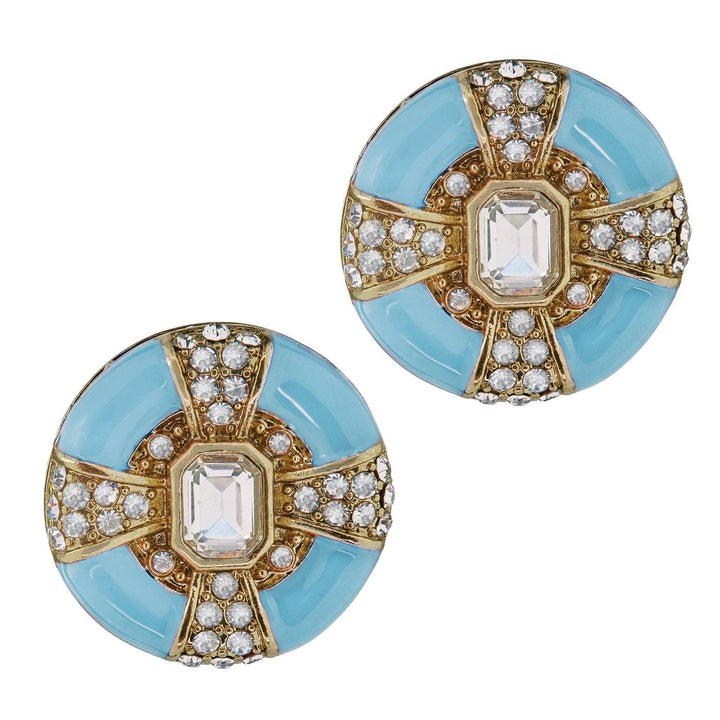 HEIDI DAUS® "Newport Chic Grande" Enamel &amp; Crystal Deco Button Earrings HEIDI DAUS®