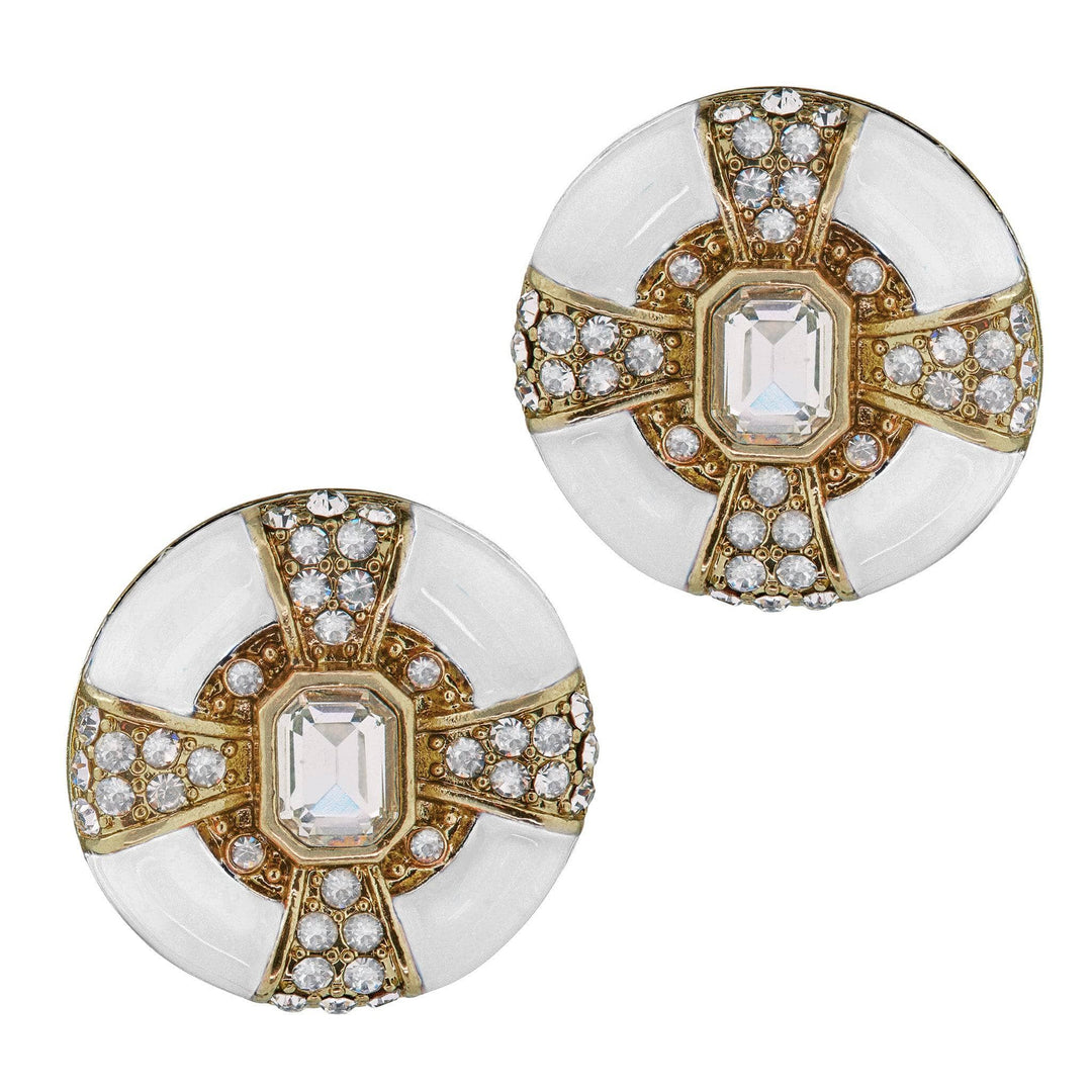 HEIDI DAUS® "Newport Chic Grande" Enamel &amp; Crystal Deco Button Earrings HEIDI DAUS®