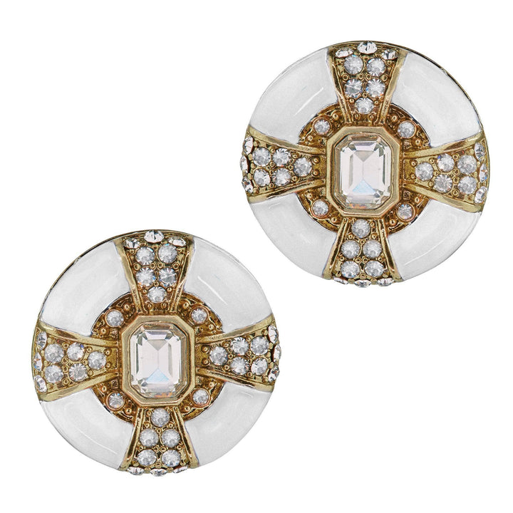 HEIDI DAUS® "Newport Chic Grande" Enamel &amp; Crystal Deco Button Earrings HEIDI DAUS®