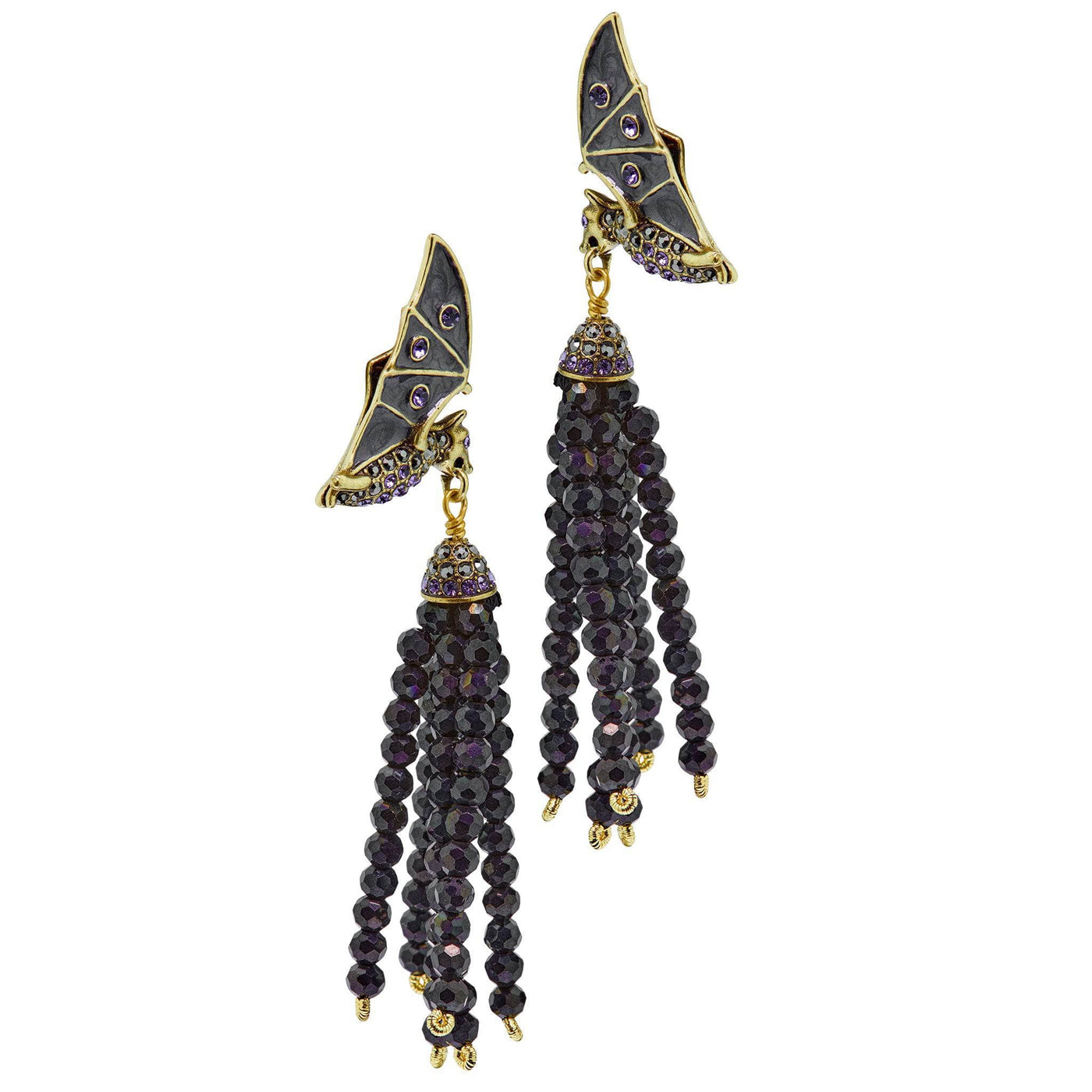 HEIDI DAUS®"Completely Batty" Beaded Enamel Crystal Tassel Batt Dangle Earrings