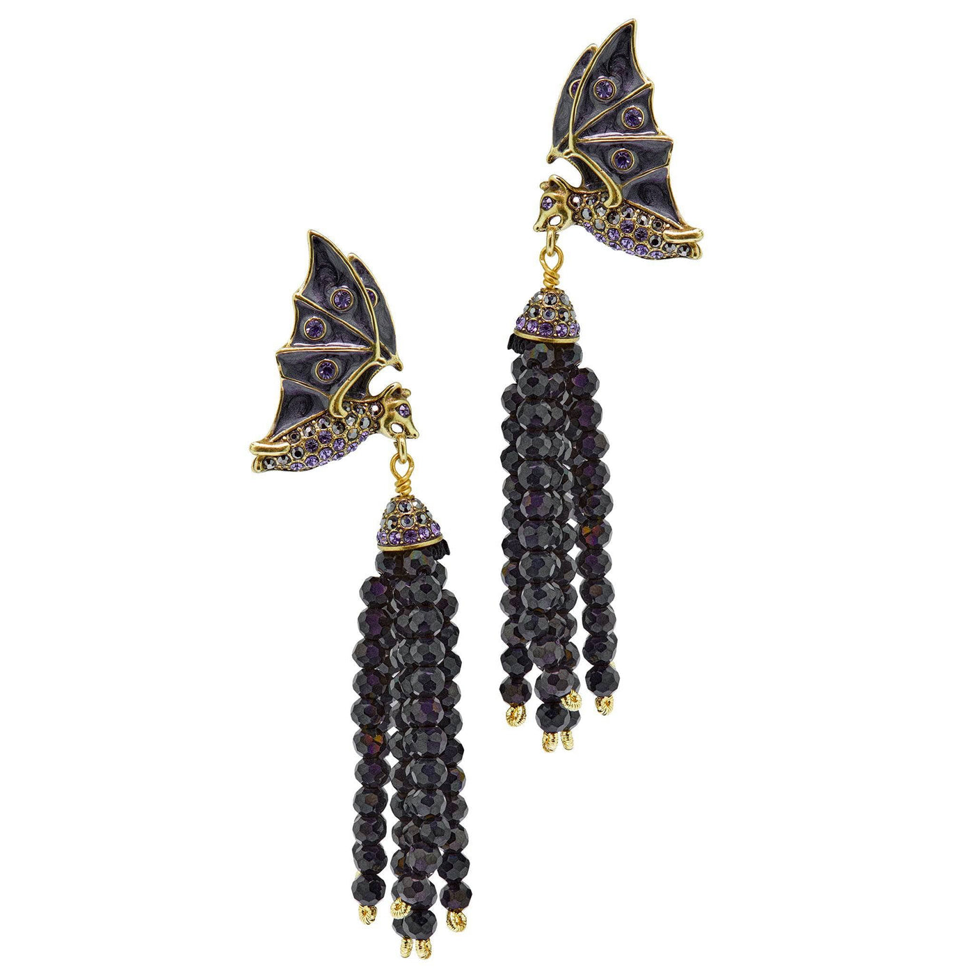 HEIDI DAUS®"Completely Batty" Beaded Enamel Crystal Tassel Batt Dangle Earrings