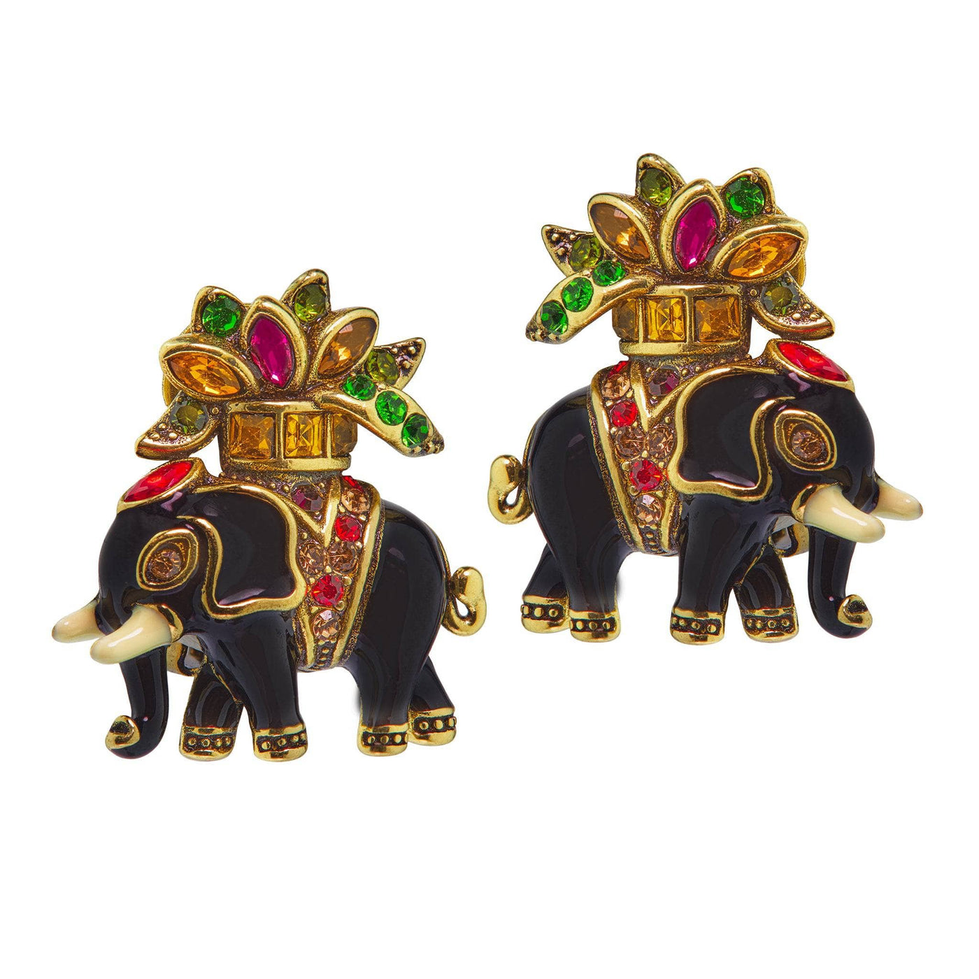 HEIDI DAUS® "Happy Flowerphant" Crystal & Enamel Floral Elephant Button Earrings