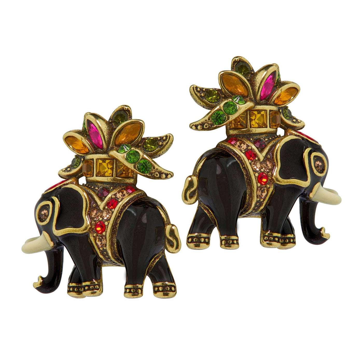 HEIDI DAUS® "Happy Flowerphant" Crystal & Enamel Floral Elephant Button Earrings