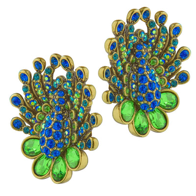HEIDI DAUS® "Peacock Royale" Crystal Peacock Button Earrings