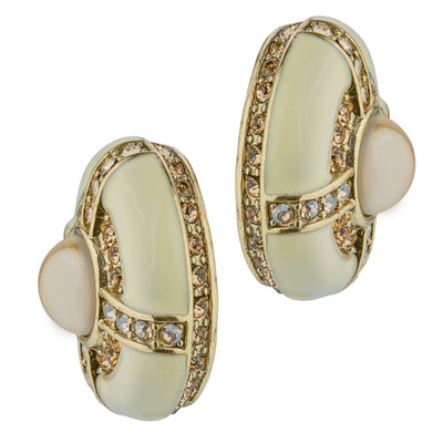 Heidi Daus®"Tres Chic Deluxe" Enamel Crystal Beaded Deco Button Earrings