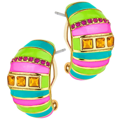 Heidi Daus® "Color Crazy" Enamel Crystal Hoop Earrings
