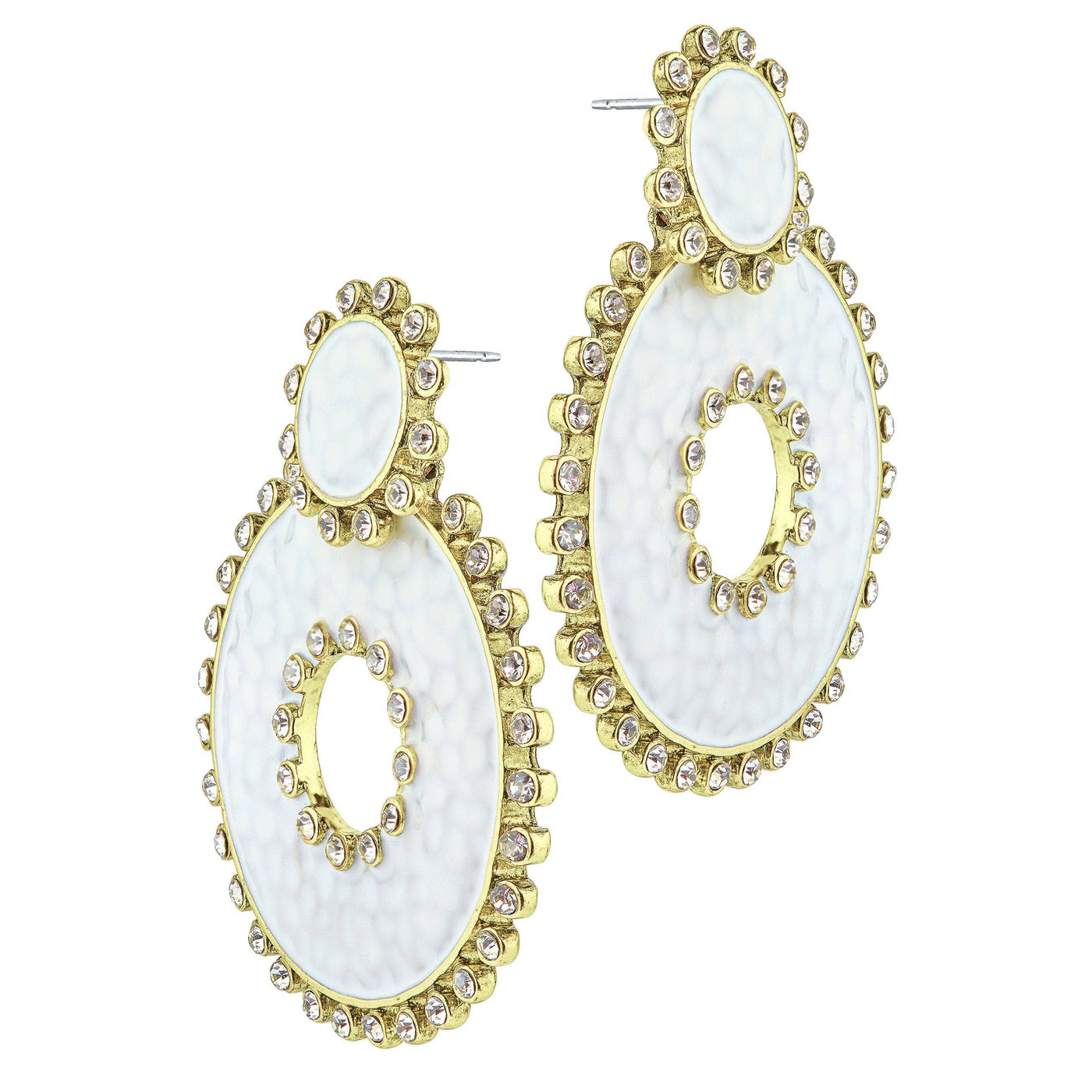 Heidi Daus®"Hammered Disc" Enamel  & Crystal Dangle Earrings