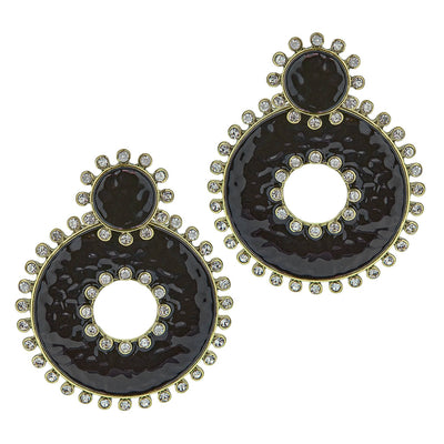 Heidi Daus®"Hammered Disc" Enamel  & Crystal Dangle Earrings