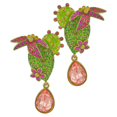 HEIDI DAUS® "Pretty Prickly Pear" Enamel & Crystal Cactus  Dangle Earrings