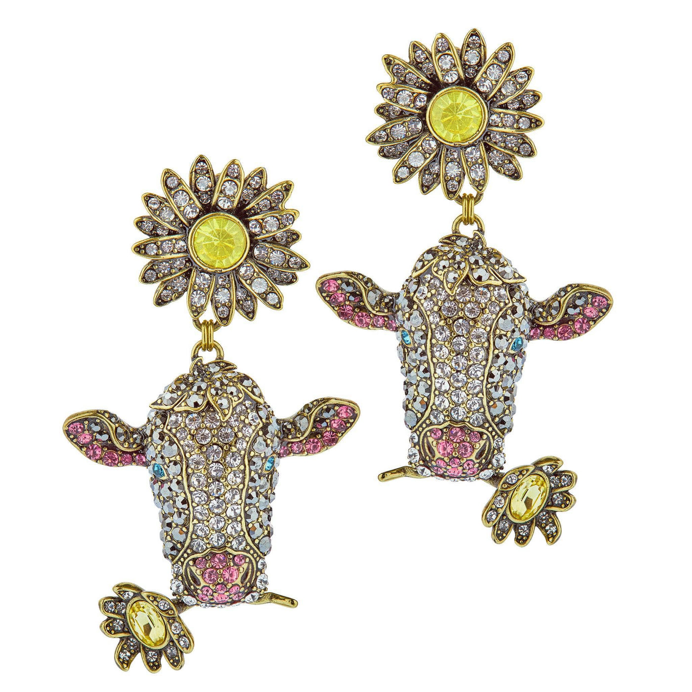 HEIDI DAUS®"Miss Daisy" Crystal Floral Cow Earrings