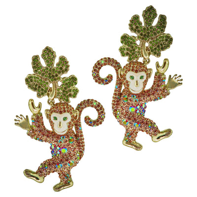 Heidi Daus®"Monkey Mischief" Crystal & Enamel Monkey Dangle Earrings