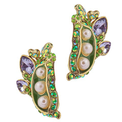 Heidi Daus®"Sweet Peas" Beaded Crystal  & Enamel Pea Button Earrings HEIDI DAUS®