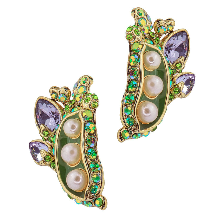Heidi Daus®"Sweet Peas" Beaded Crystal  & Enamel Pea Button Earrings HEIDI DAUS®