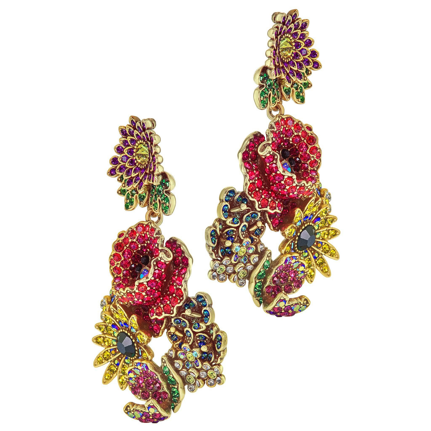 ¨Wildflower Garden"  Crystal & Enamel Floral Dangle Earrings by Heidi Daus