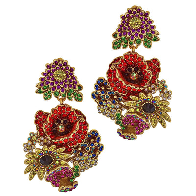 Heidi Daus®"Wildflower Garden"  Crystal & Enamel Floral Dangle Earrings