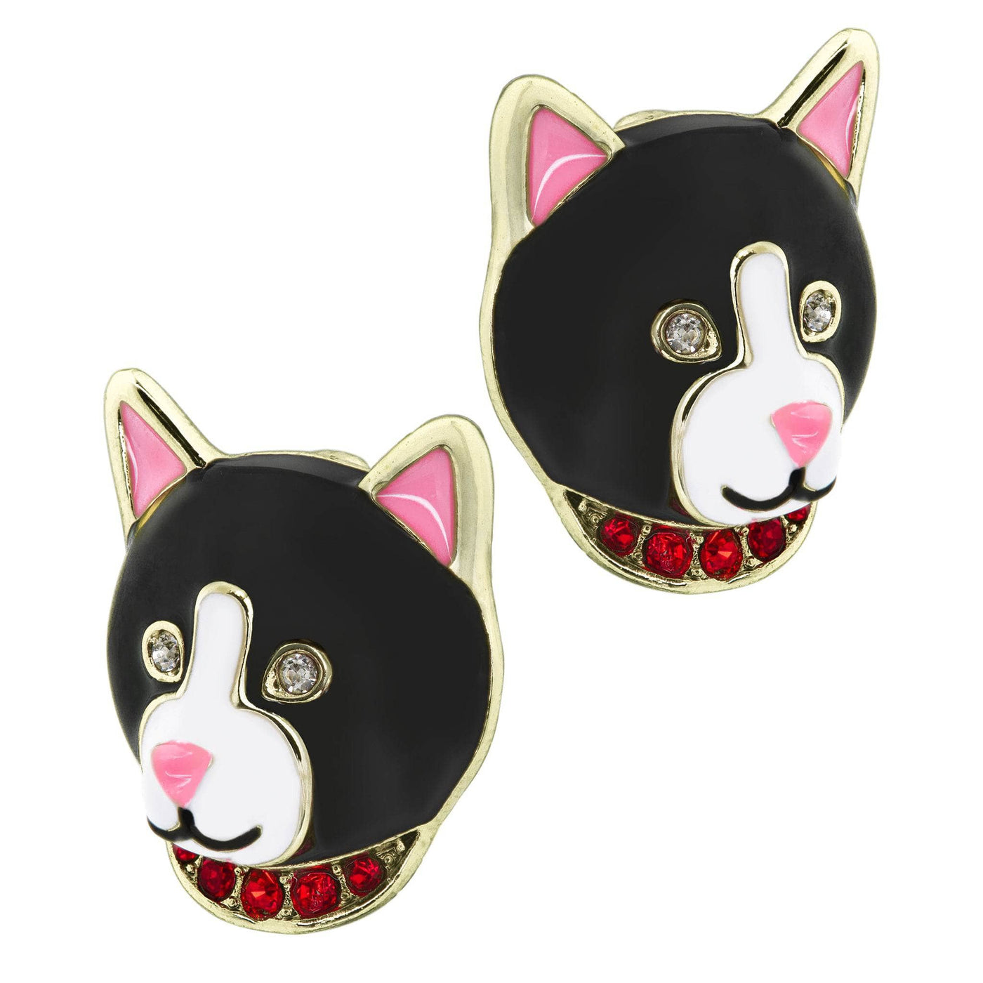 HEIDI DAUS®"Tuxedo Cat" Enamel Crystal Cat Button Earrings