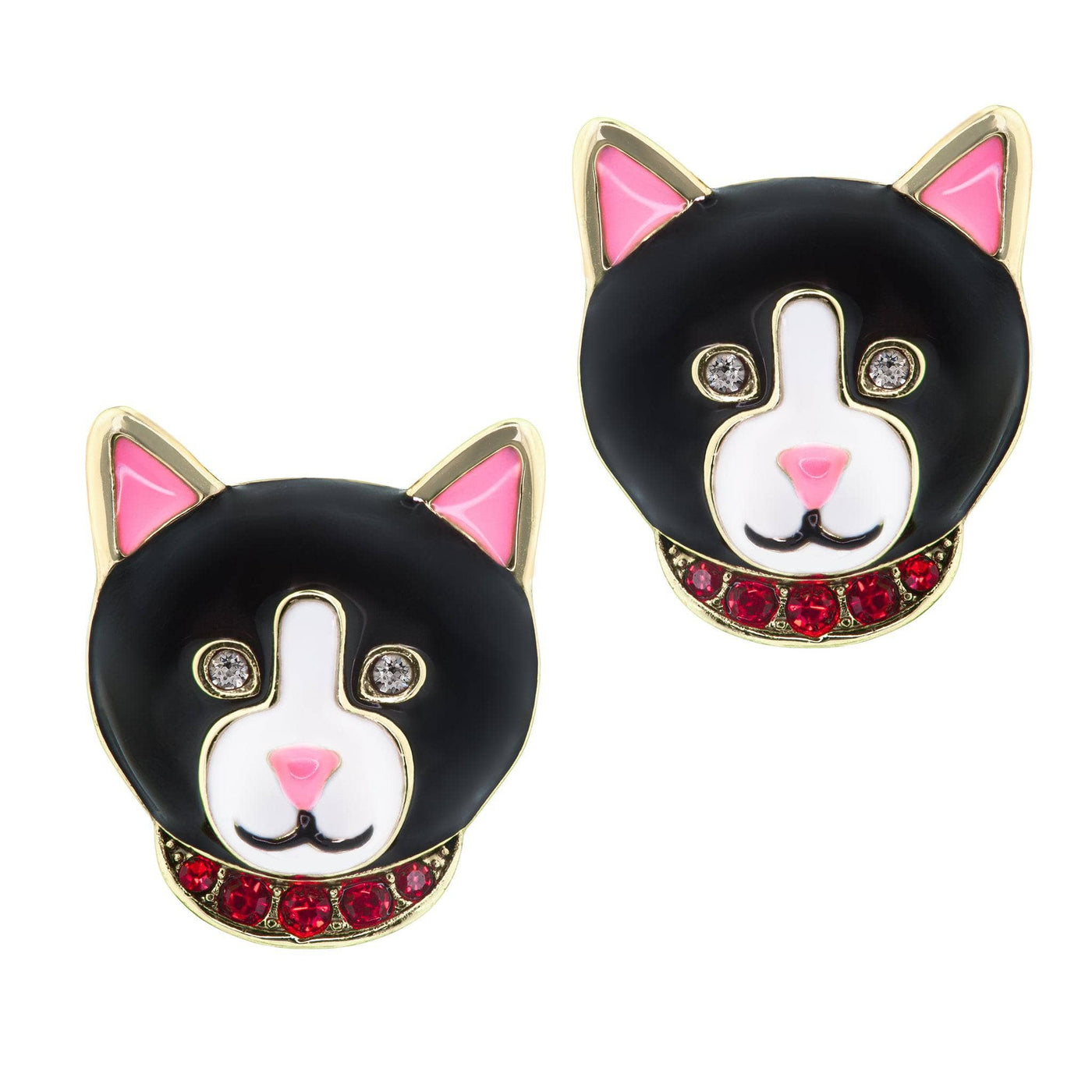 HEIDI DAUS®"Tuxedo Cat" Enamel Crystal Cat Button Earrings