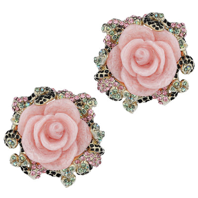 HEIDI DAUS®"Unconditional Love" Crystal & Enamel Rose Button Earrings