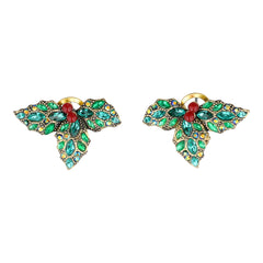 Pair of Holly Dazzle green crystal holly and red bead berry earrings