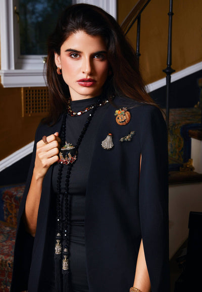 Heidi Daus® “Haunted Harvest Sparkle Trio” Halloween Crystal Pin/Brooch Set – Pumpkin, Ghost & Bat