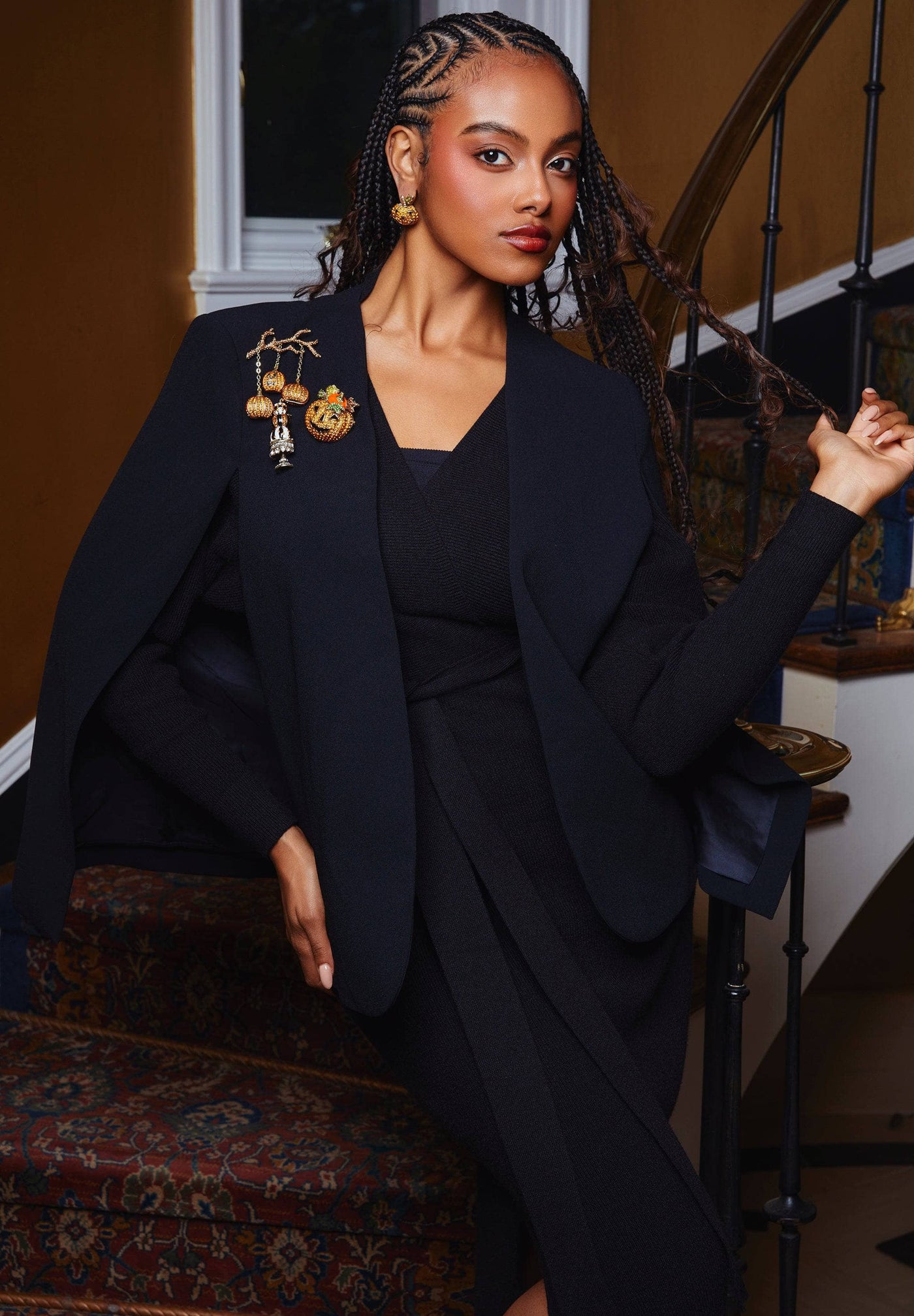 HEIDI DAUS® "Pumpkin Topiary" Crystal Halloween Harlequin Pumpkin Brooch/Pin