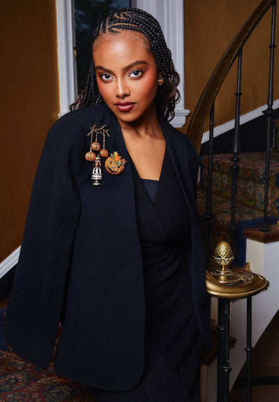 HEIDI DAUS® "Pumpkin Topiary" Crystal Halloween Harlequin Pumpkin Brooch/Pin