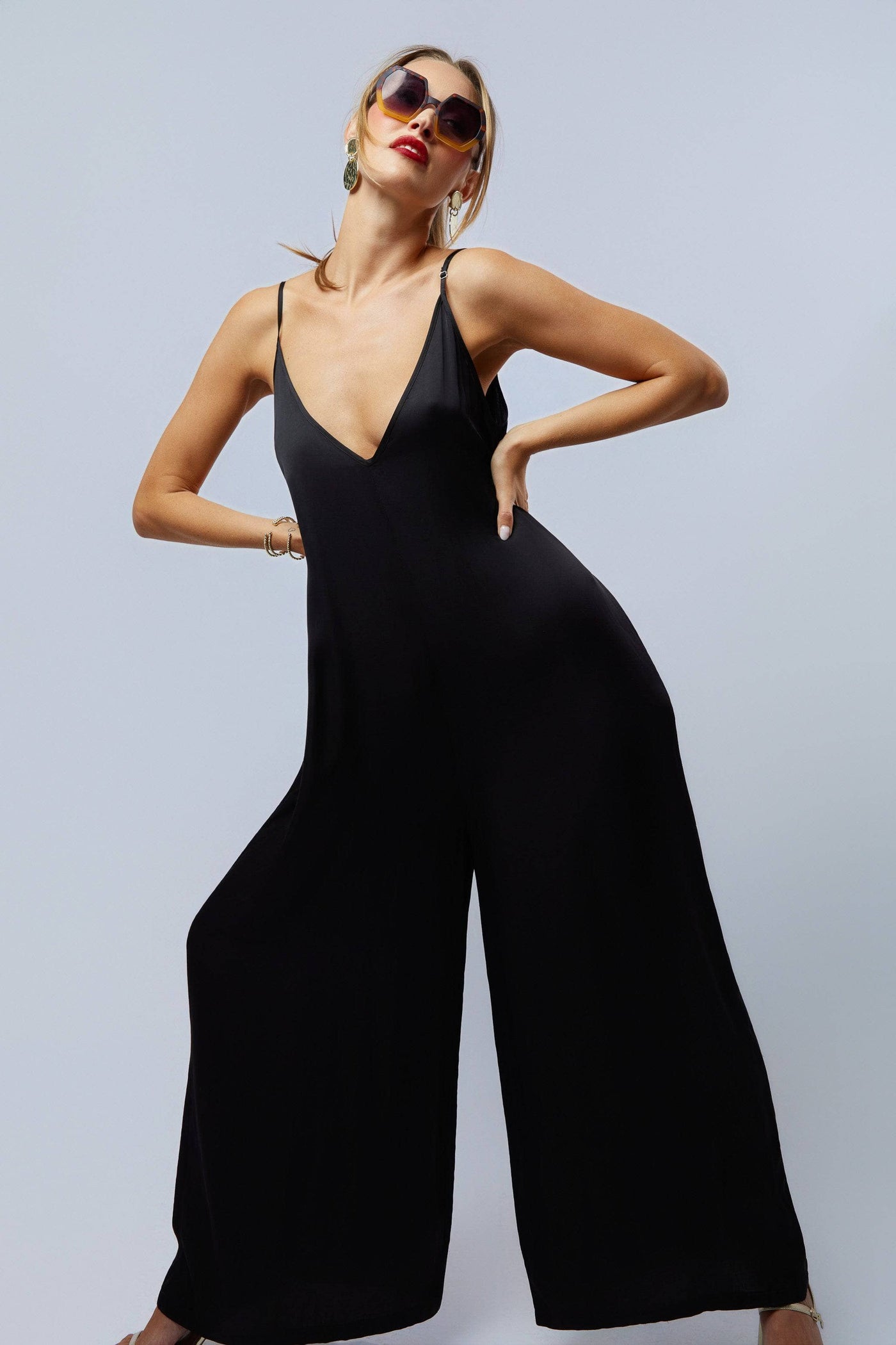 HEIDI DAUS®"New Elegance" Satin Wide Leg Jumpsuit