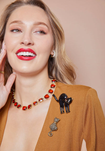 HEIDI DAUS®"Scardy Cat" Enamel & Crystal Halloween Cat Pin