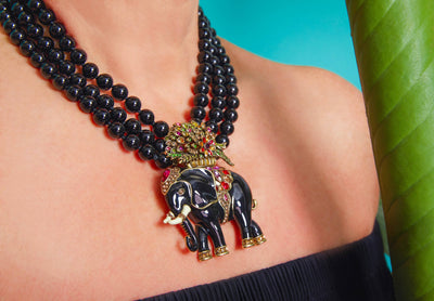 HEIDI DAUS® "Happy Flowerphant" Beaded Enamel & Crystal Floral Elephant Necklace