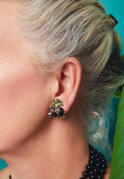 HEIDI DAUS® "Happy Flowerphant" Crystal & Enamel Floral Elephant Button Earrings