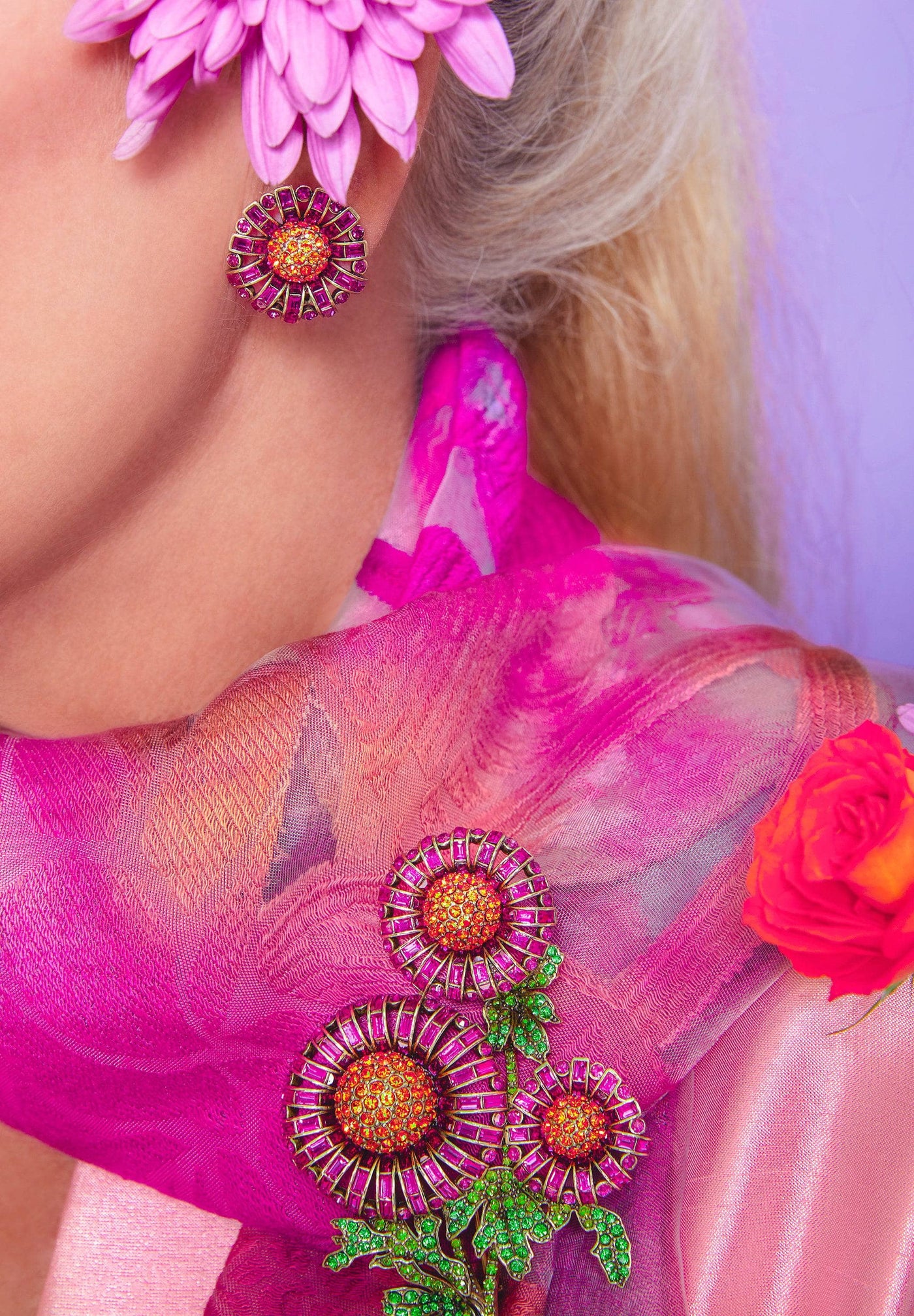 HEIDI DAUS®"Dazzling Dahlia" Crystal Floral Button Earrings