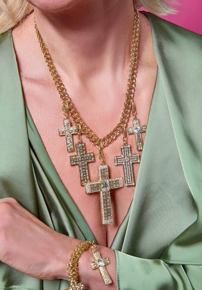 Heidi Daus®"Sheer Heaven" Crystal & Chain Cross Charm Toggle Necklace