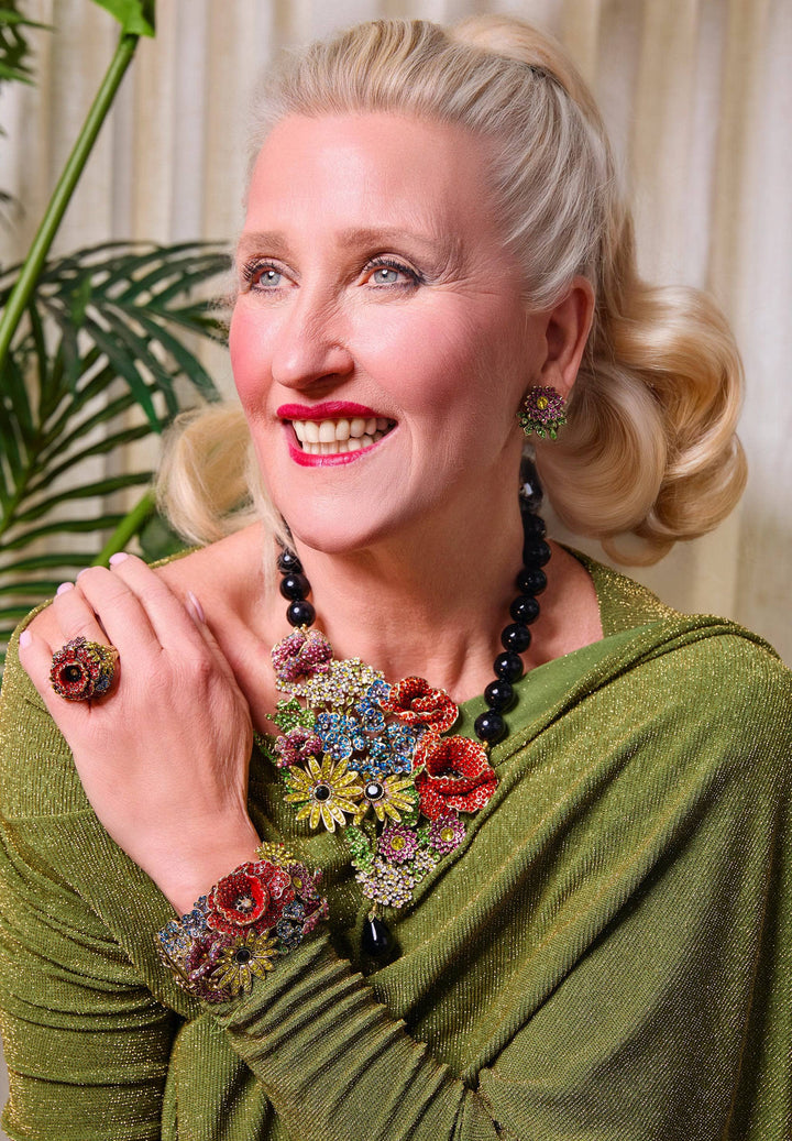 Heidi Daus wearing the wildflower garden collection