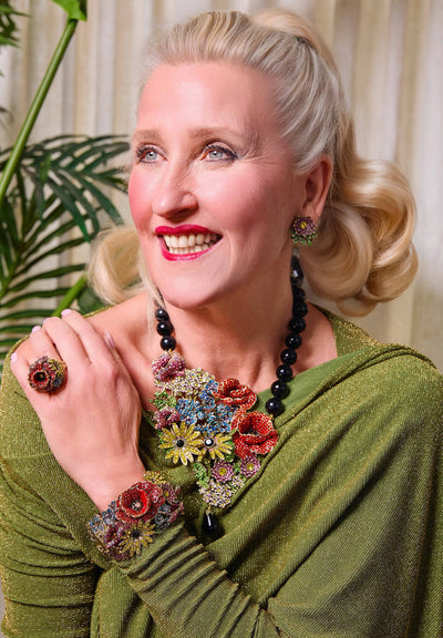 Heidi Daus wearing the wildflower garden collection