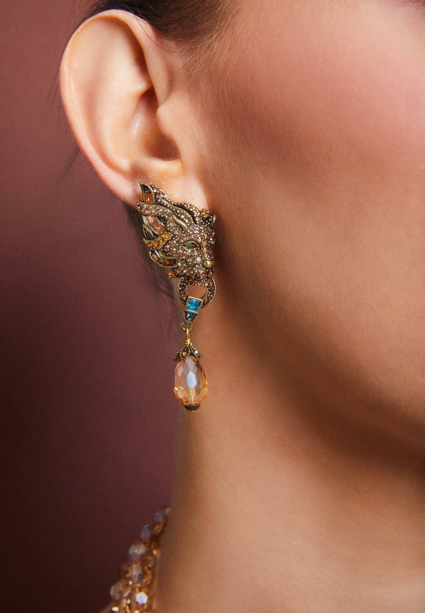 HEIDI DAUS®"Me Wow" Beaded Crystal Lion Dangle Earrings