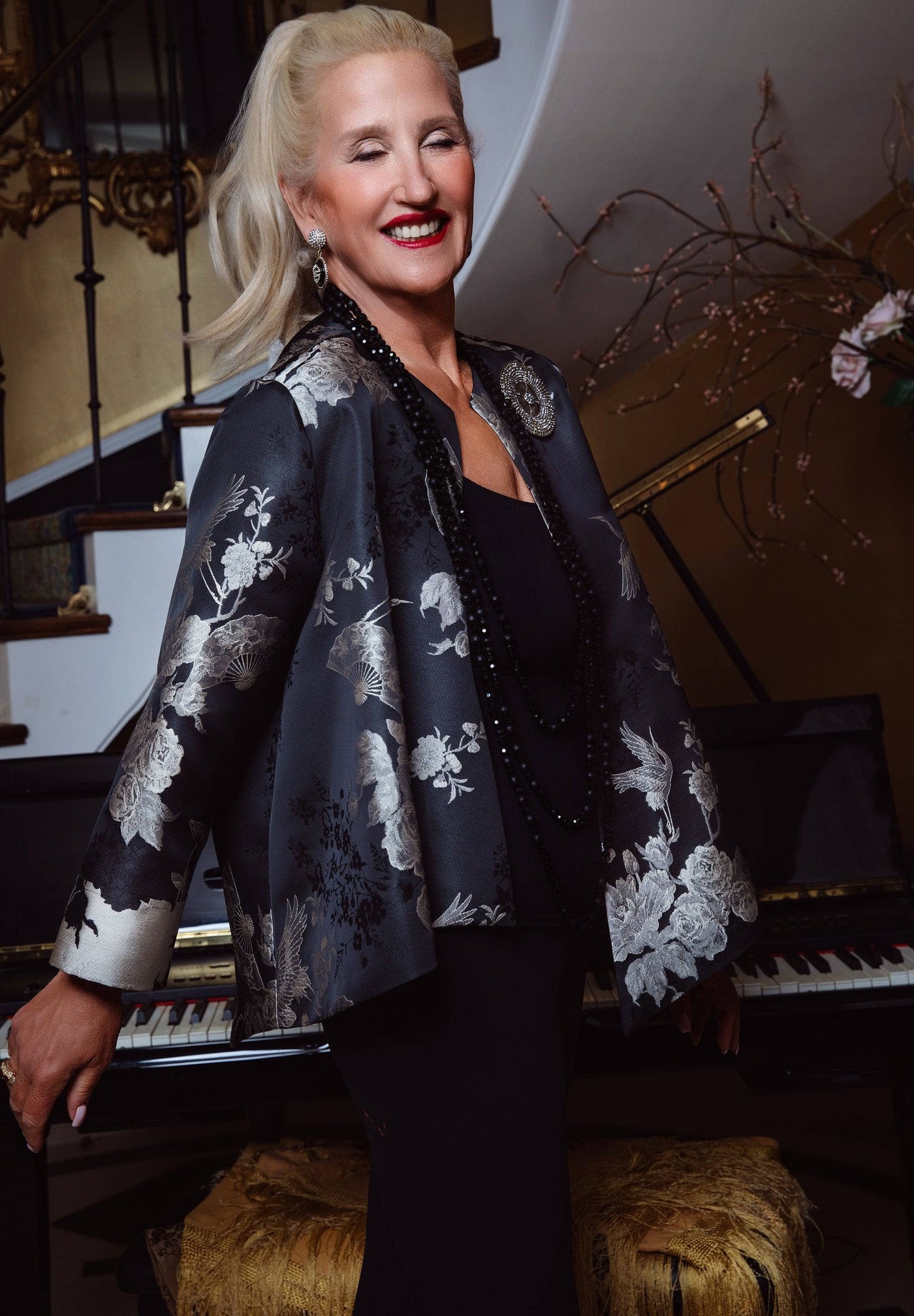 HEIDI DAUS® "Forever Fabulous" Hi Lo Asymmetrical Chinoiserie Print Jacket