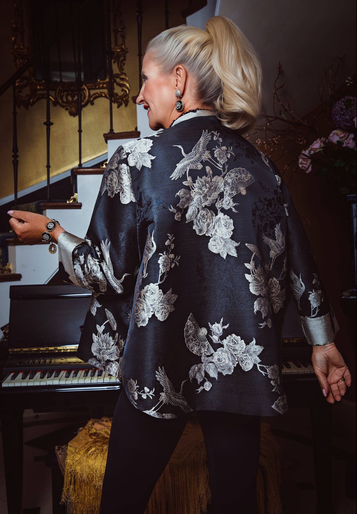 HEIDI DAUS® "Forever Fabulous" Hi Lo Asymmetrical Chinoiserie Print Jacket